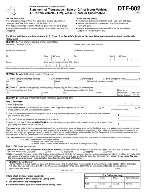 Dtf 802 fillable - Do whatever you want with a DTF-802:1/11:Statement of Transaction - Sale or Gift of Motor ...: fill, sign, print and send online instantly. Securely download your document with other editable templates, any time, with PDFfiller. No paper. No software installation. On any device & OS. Complete a blank sample electronically to save yourself time and